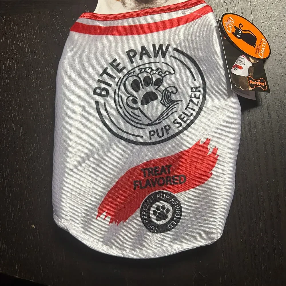 NWT New Party Dog White Bite Paw Pup Seltzer Costume Puppy Size XS/Small